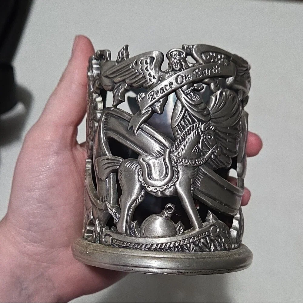 Silver Metal Santa Claus Christmas Candle Holder Free Standing